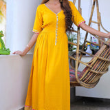 Yellow Cotton Rayon Traditional Gown