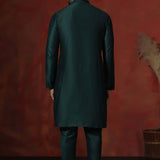 Very Dark Green Solid Dupion Kurta Set