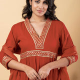 Chestnut Red Rayon Gota Work Anarkali Set