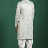 Ceramic White Cotton Blend Printed Sherwani Set