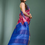 Pink Tussar Silk Saree With Printed Floral Jaal