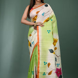 Dual Shade Pure Silk Saree With Floral Painted Design
