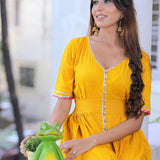 Yellow Cotton Rayon Traditional Gown