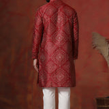 Red Dupion Embroidered Kurta Set