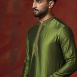 Military Green Solid Dupion Kurta Set