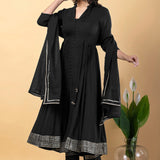 Black Rayon Gota Work Anarkali Set