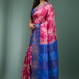 Pink Tussar Silk Saree With Printed Floral Jaal