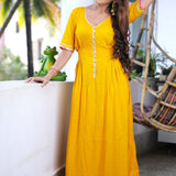 Yellow Cotton Rayon Traditional Gown