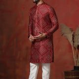 Red Dupion Embroidered Kurta Set