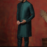 Very Dark Green Solid Dupion Kurta Set