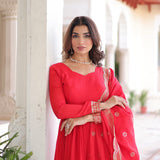 Red Embroidered Anarkali Set