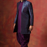 Deep Purple Solid Jacquard Sherwani Set