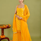 Bright Yellow Chiffon Leheriya Printed Sharara Set