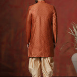 Dark Orange Cotton Blend Printed Sherwani Set