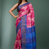 Pink Tussar Silk Saree With Printed Floral Jaal