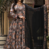 Black Dola Silk Printed Anarkali Set