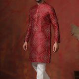 Red Dupion Embroidered Kurta Set
