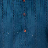 Teal Blue Silk Blend Embroidered Kurta Set