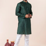 Dark Green Dupion Silk Solid Kurta