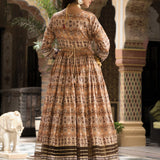 Cream Dola Silk Printed Anarkali Set