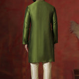 Military Green Solid Dupion Kurta Set