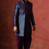 Deep Purple Solid Jacquard Sherwani Set
