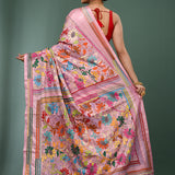 Soft Pink Blended Silk Kantha Stitched Saree