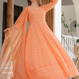 Orange Rayon Long Traditional Kurti With Dupatta