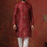 Red Dupion Embroidered Kurta Set