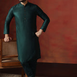 Very Dark Green Solid Dupion Kurta Set