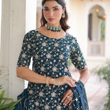 Dark Slate Gray Faux Georgette Sharara Set