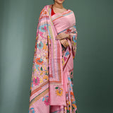 Soft Pink Blended Silk Kantha Stitched Saree