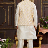 Cream Yellow Art Banarasi Silk Kurta Set With Jacket