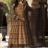 Cream Dola Silk Printed Anarkali Set