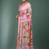 Soft Pink Blended Silk Kantha Stitched Saree
