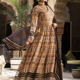 Cream Dola Silk Printed Anarkali Set