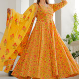 Yellow Cotton Floral Printed Kurta And Palazzo Set