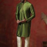Military Green Solid Dupion Kurta Set