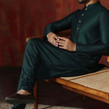 Dark Green Solid Dupion Kurta Set