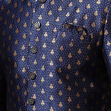 Dark Blue Printed Cotton Blend Sherwani Set