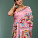 Soft Pink Blended Silk Kantha Stitched Saree
