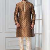 Brown Printed Dupion Silk Kurta