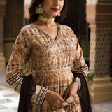 Cream Dola Silk Printed Anarkali Set