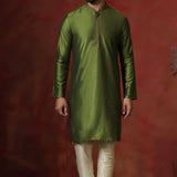Military Green Solid Dupion Kurta Set