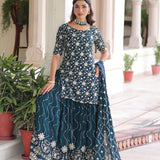 Dark Slate Gray Faux Georgette Sharara Set