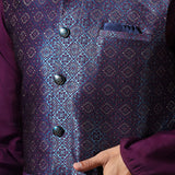 Solid Deep Purple Jacquard Indo-Western Kurta Set