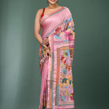 Soft Pink Blended Silk Kantha Stitched Saree