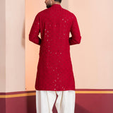 Red Cotton Silk Embroidered Patiala Set