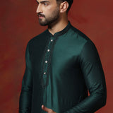 Dark Green Solid Dupion Kurta Set