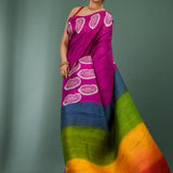 Jazzberry Jam Pure Silk Saree With Block Print